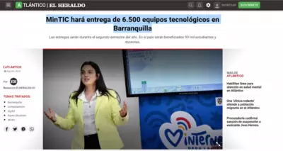 MinTIC hará entrega de 6.500 equipos tecnológicos en Barranquilla