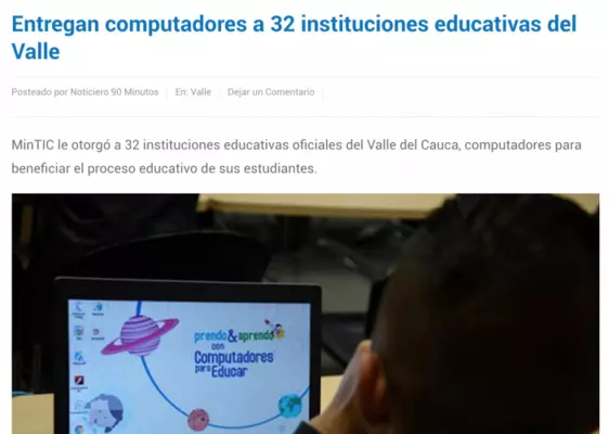 Entregan computadores a 32 instituciones educativas del Valle