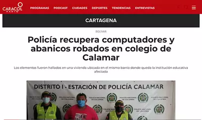 Policía recupera computadores y abanicos robados en colegio de Calamar